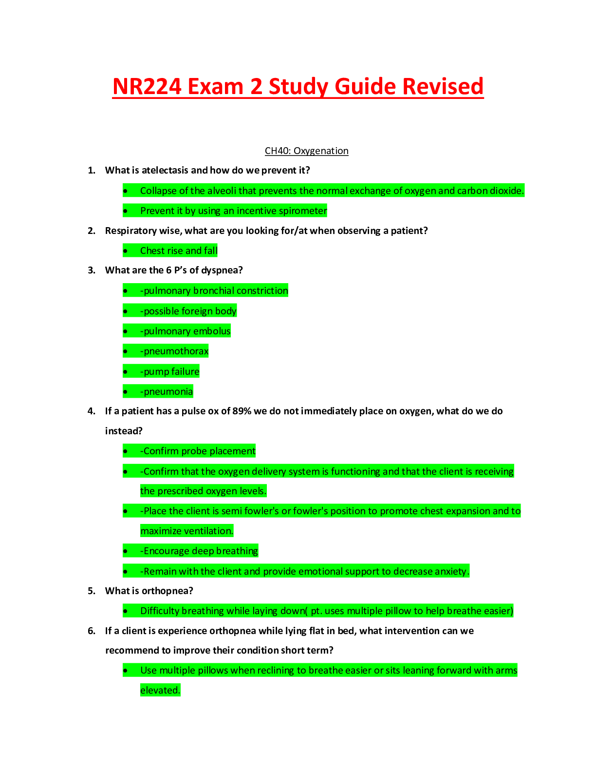 Preview image of NR224 Exam 2 Study Guide plus nutrition final (1) {Complete 100%) document